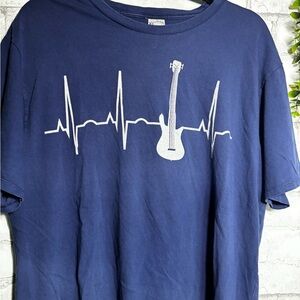 Blue Graphic T-Shirt with Guitar Heart Beat Design